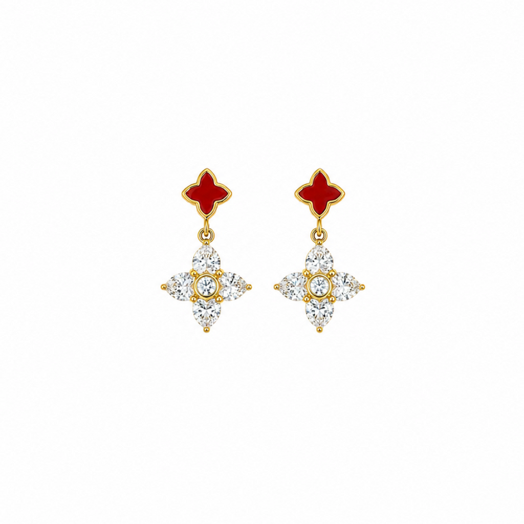 Scarlett Red Floral Crystal Drop Earrings