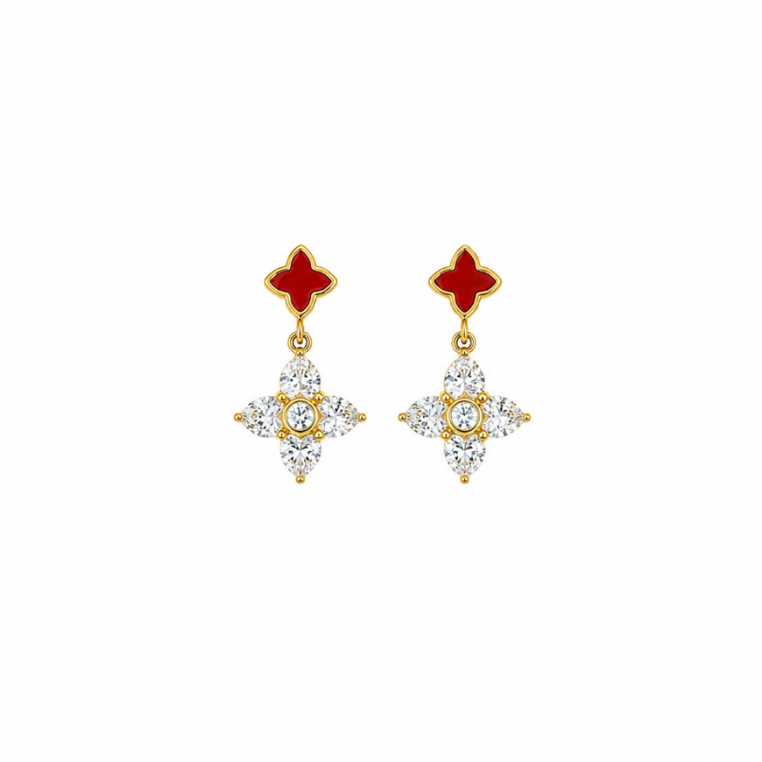 Scarlett Red Floral Crystal Drop Earrings