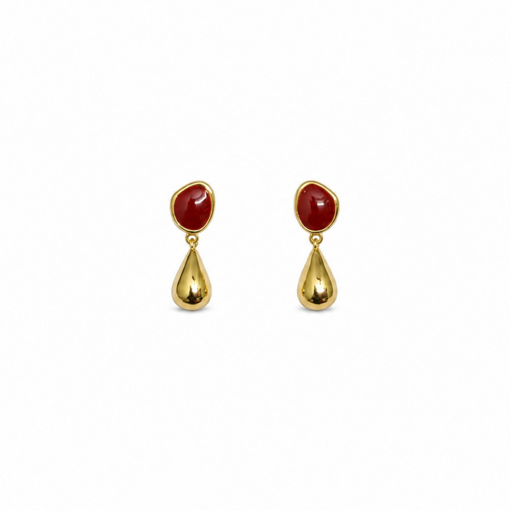 Ruby Red Stone Teardrop Earrings