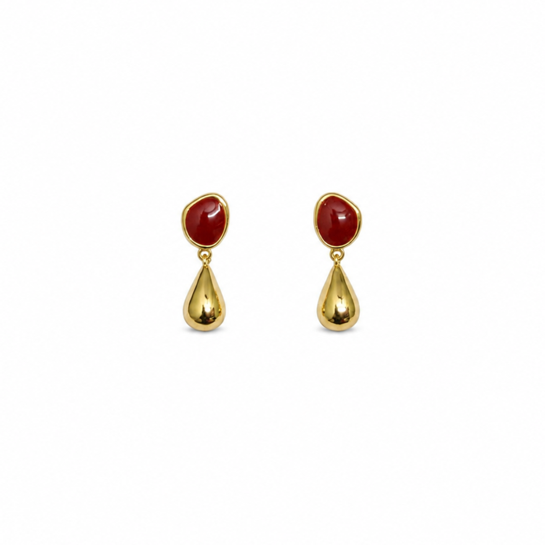 Ruby Red Stone Teardrop Earrings