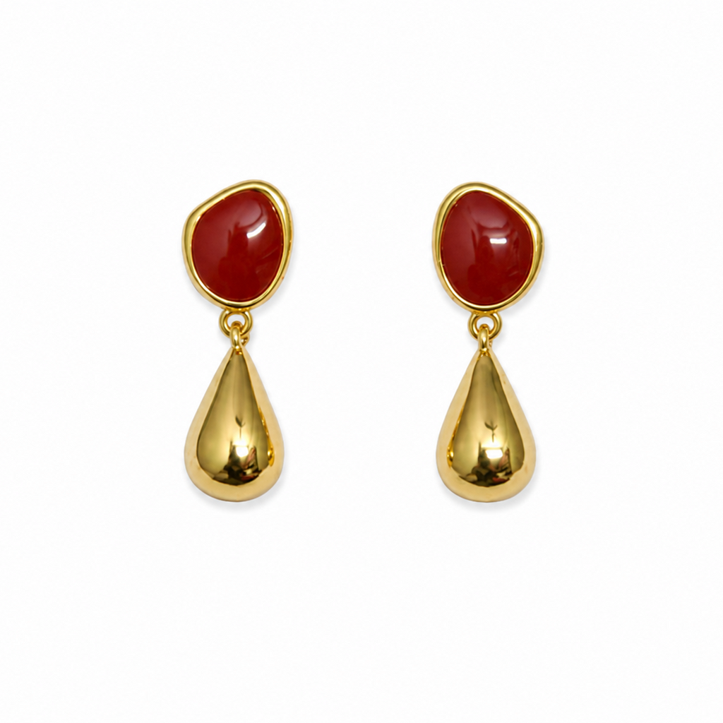 Ruby Red Stone Teardrop Earrings
