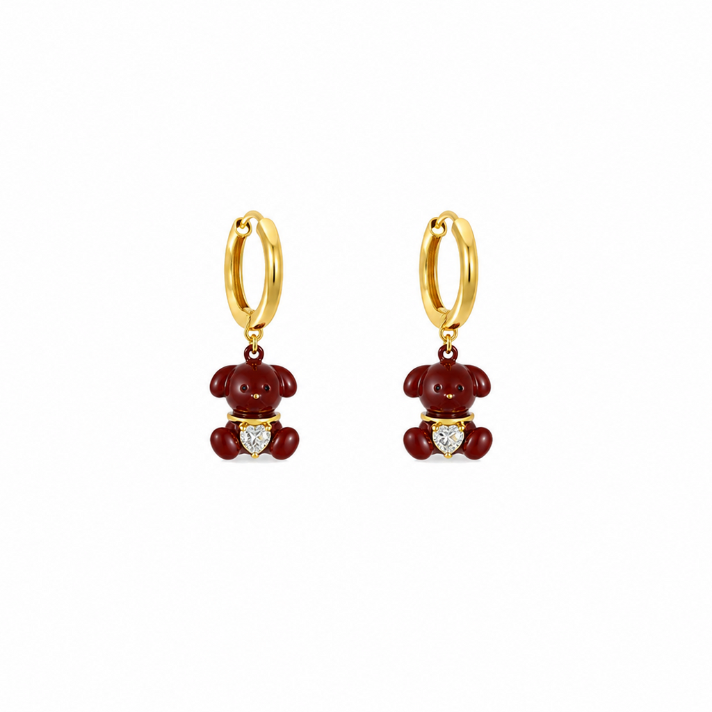 Teddy Ruby Bear Hoop Earrings