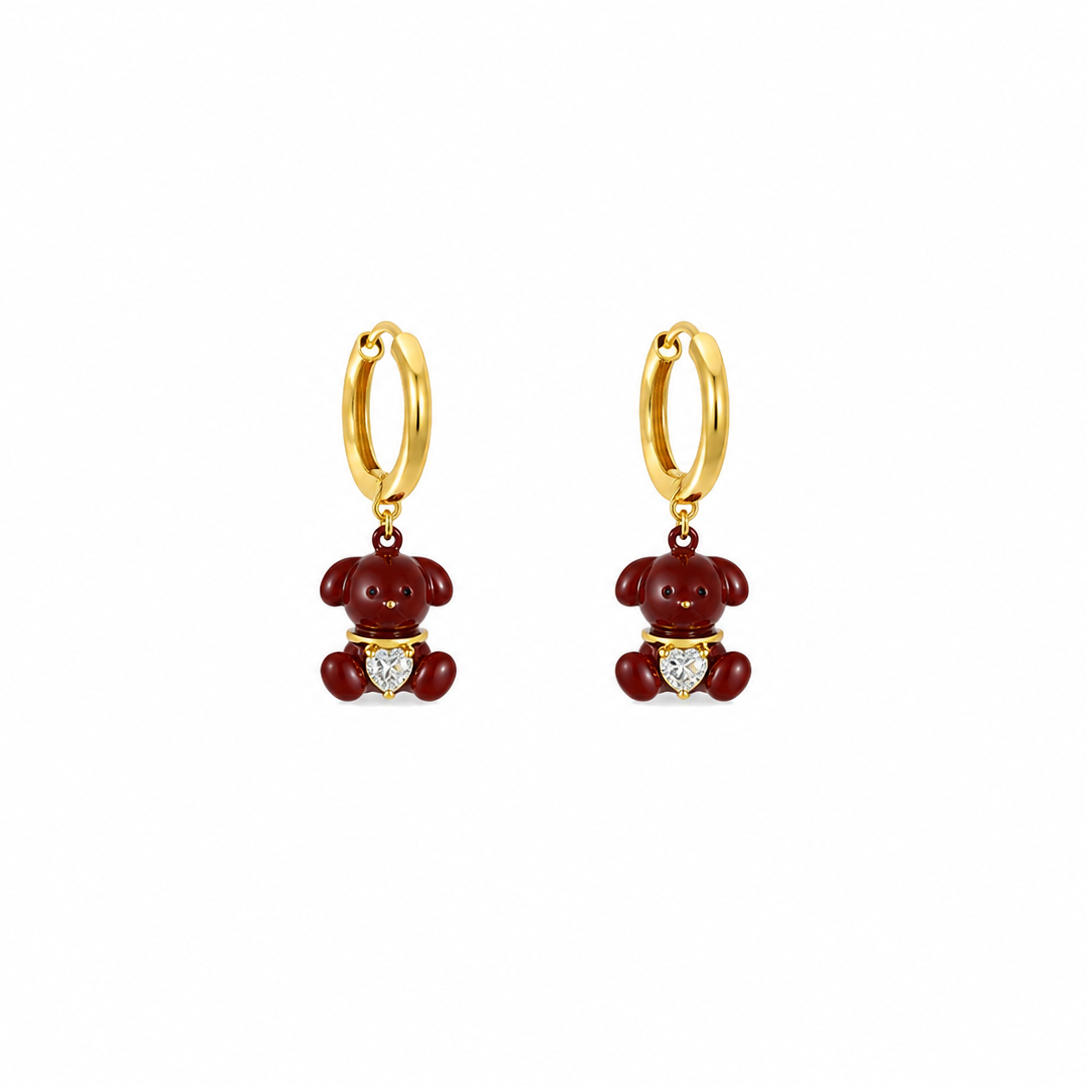 Teddy Ruby Bear Hoop Earrings