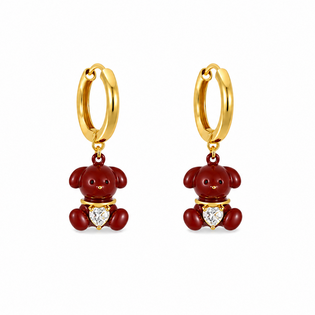 Teddy Ruby Bear Hoop Earrings