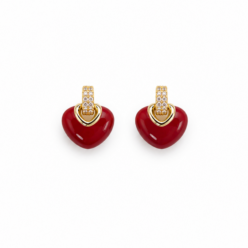 Hazel Red Heart Huggie Earrings