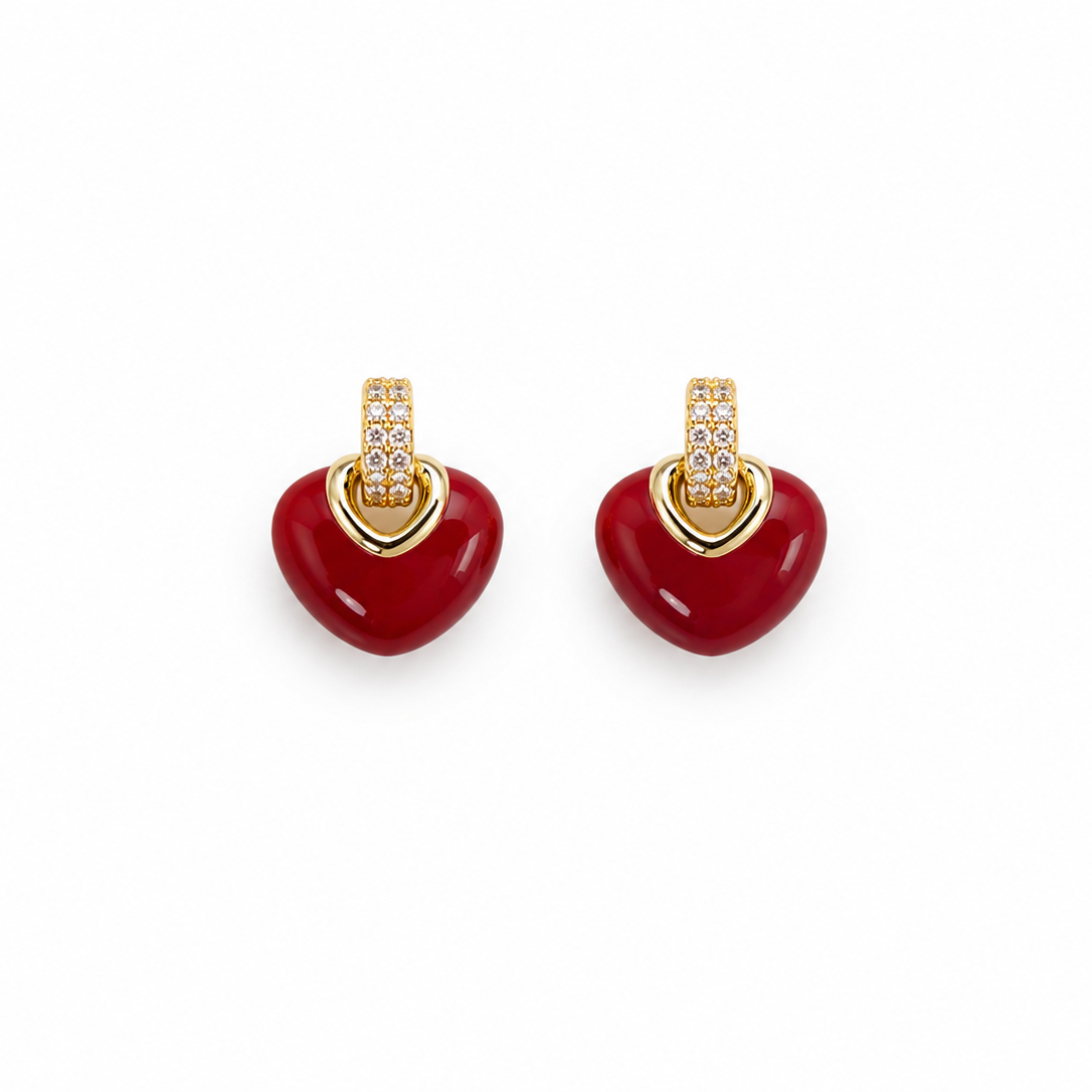 Hazel Red Heart Huggie Earrings