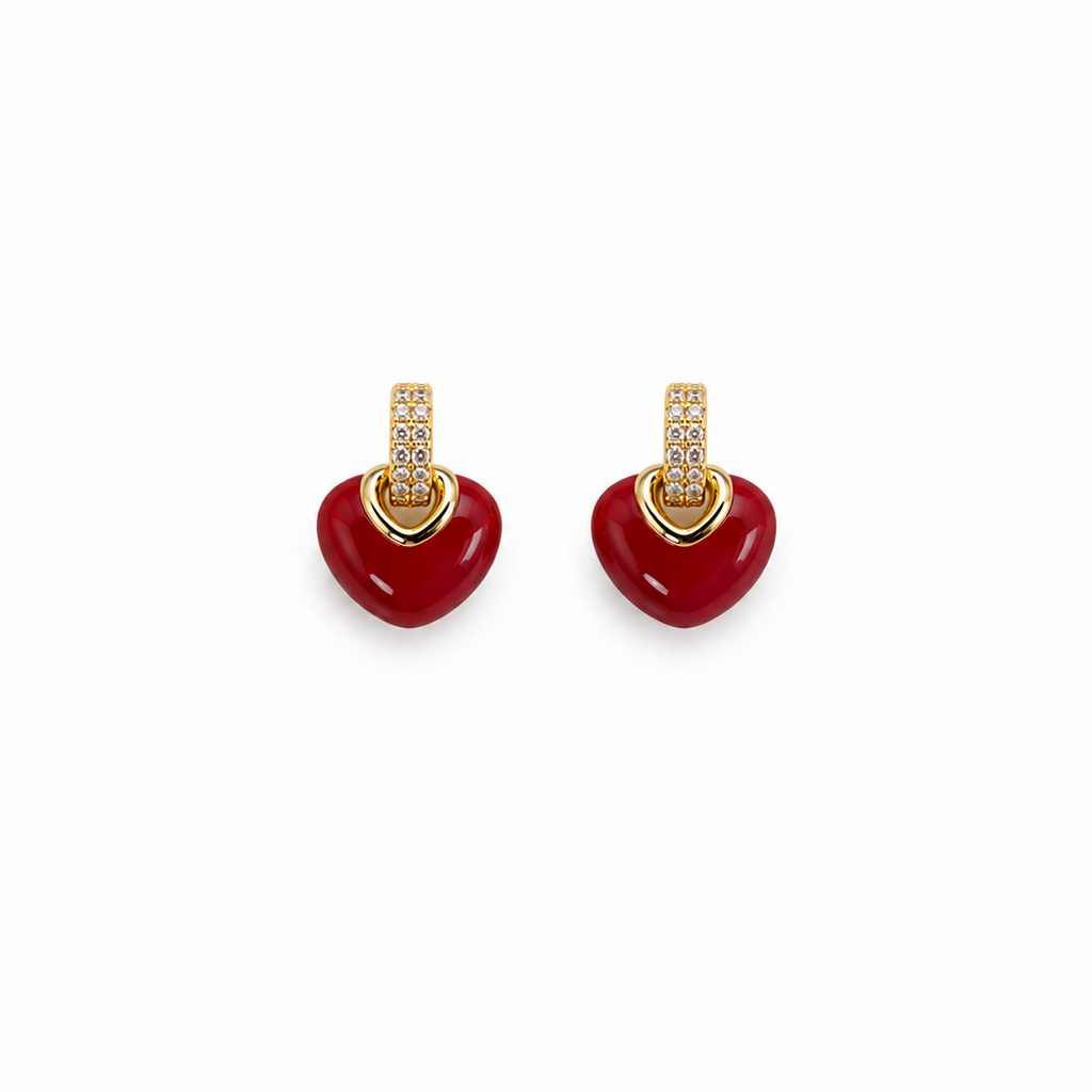 Hazel Red Heart Huggie Earrings