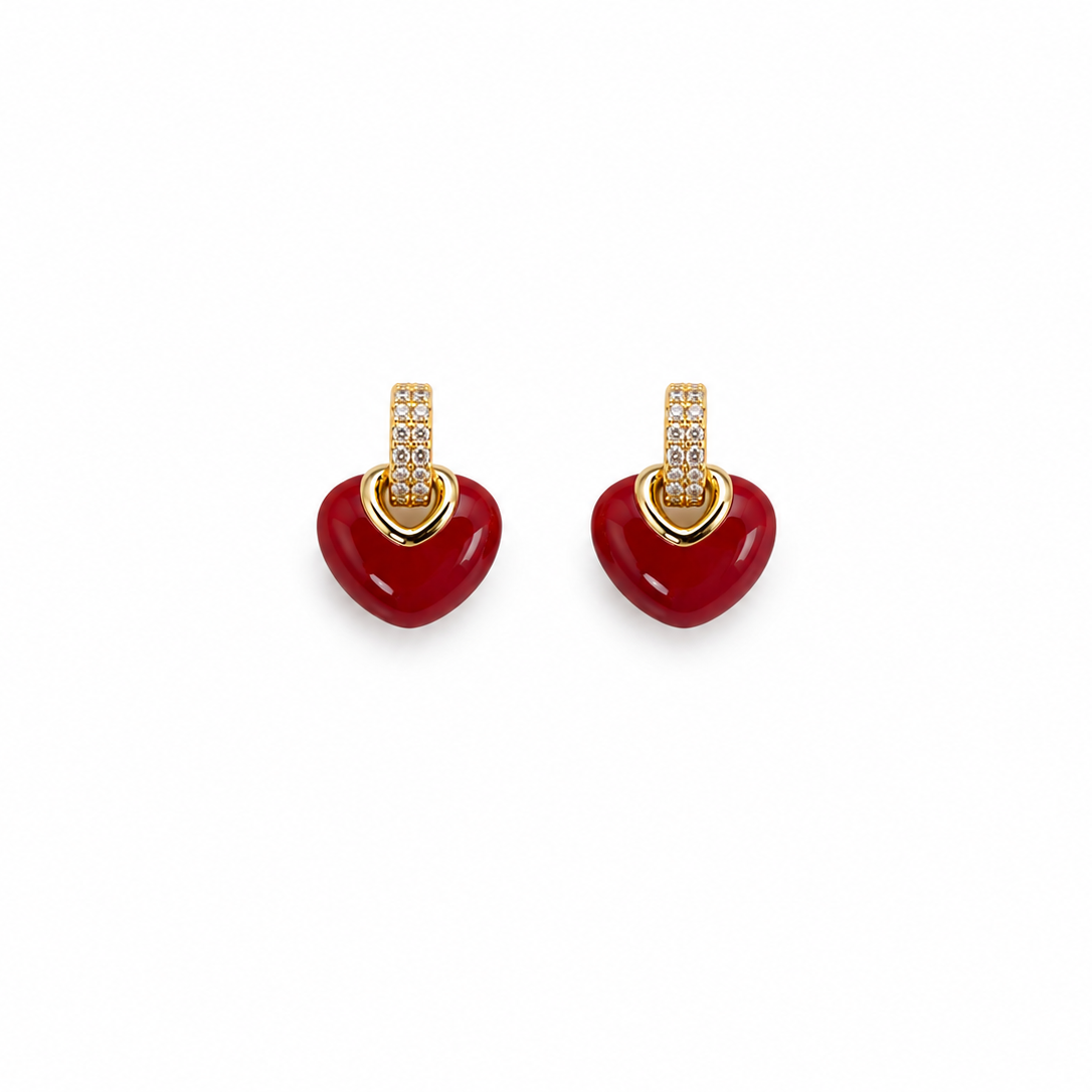 Hazel Red Heart Huggie Earrings