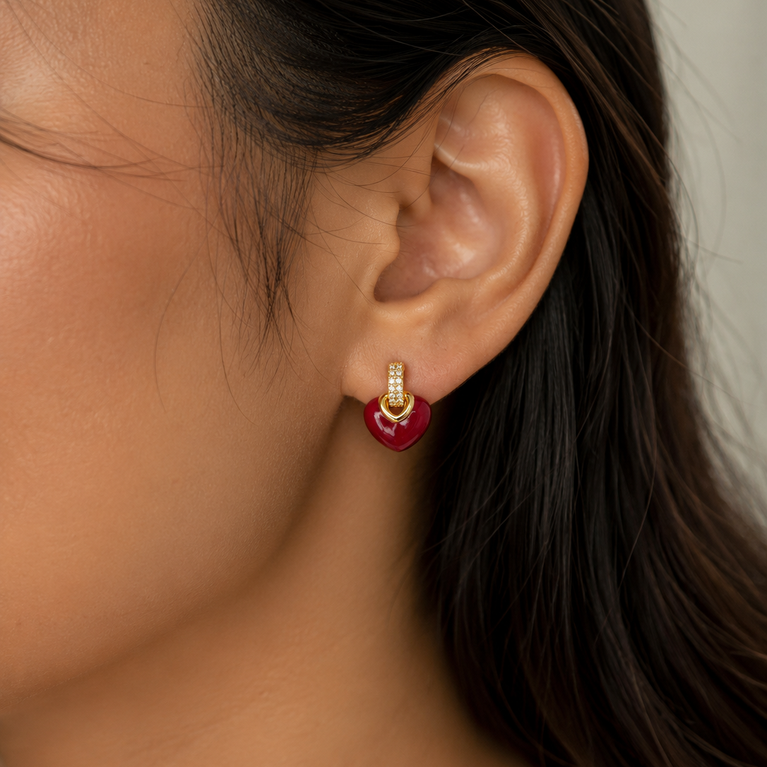 Hazel Red Heart Huggie Earrings