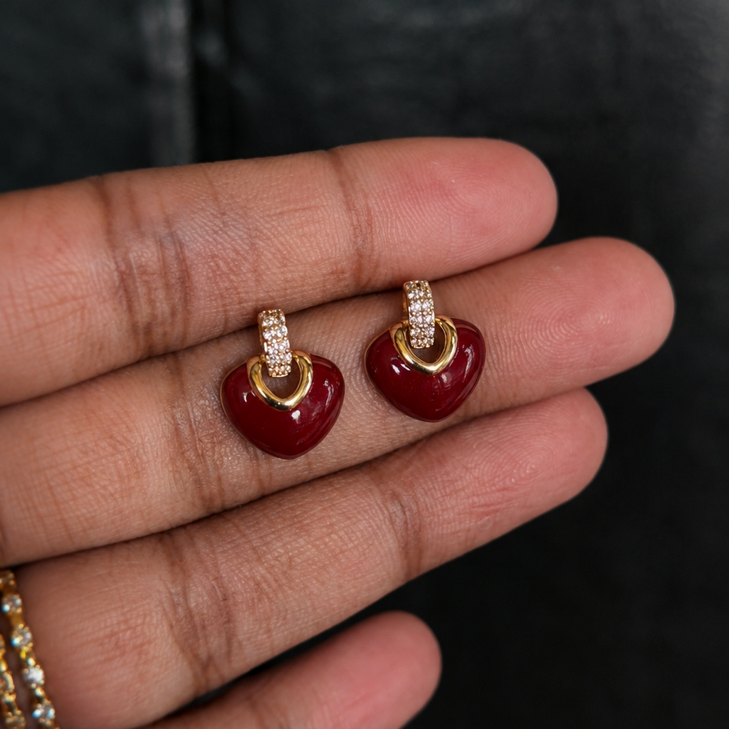 Hazel Red Heart Huggie Earrings