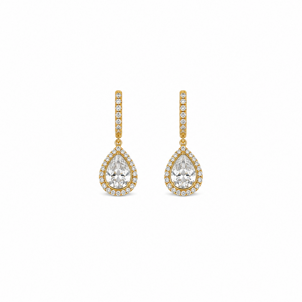 Victoria Pear Cut Halo Drop Earrings