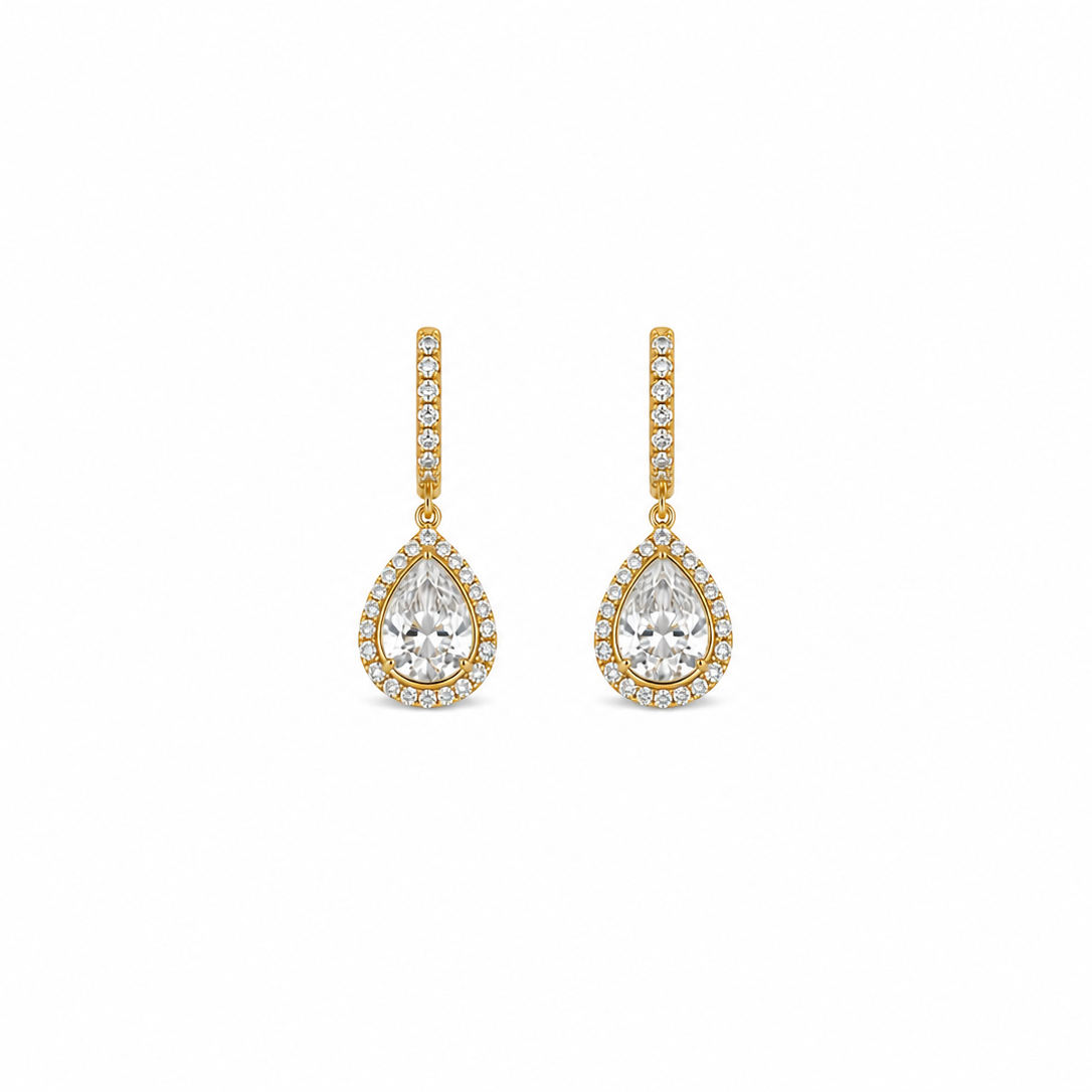 Victoria Pear Cut Halo Drop Earrings