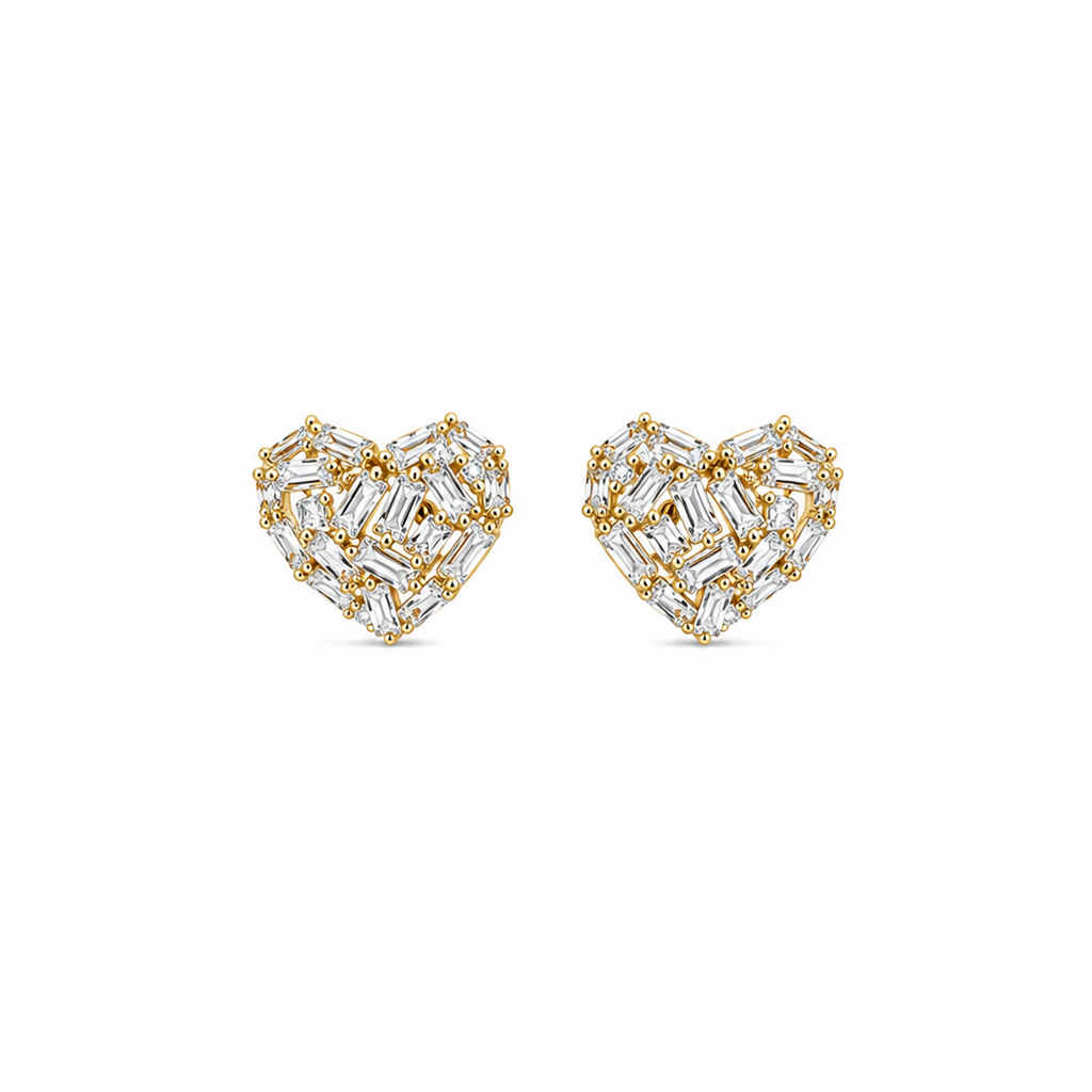 Charlotte Baguette Heart Stud Earrings