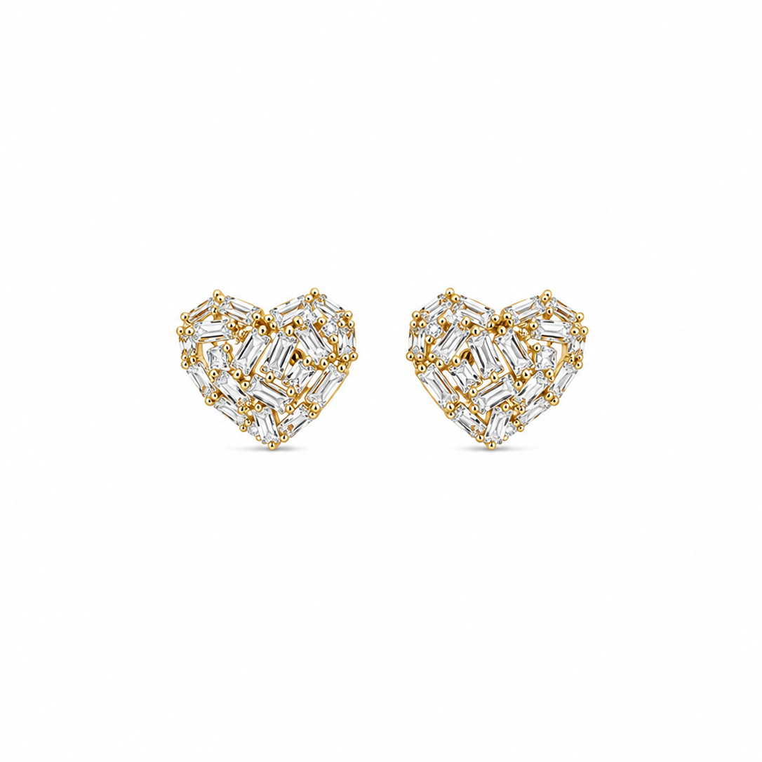Charlotte Baguette Heart Stud Earrings