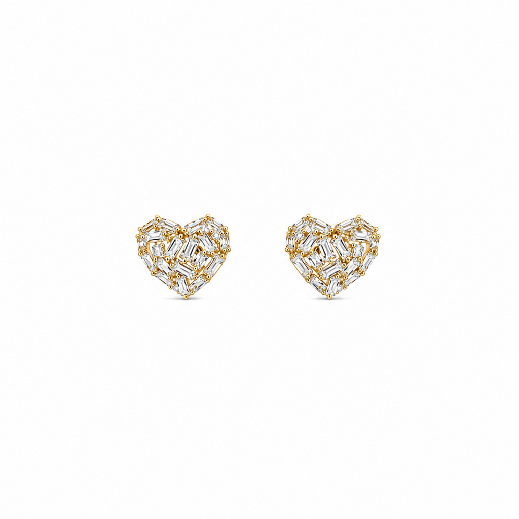 Charlotte Baguette Heart Stud Earrings