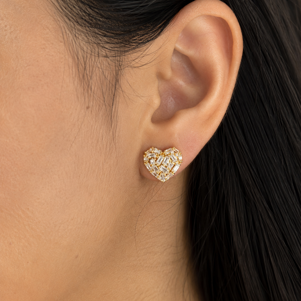 Charlotte Baguette Heart Stud Earrings
