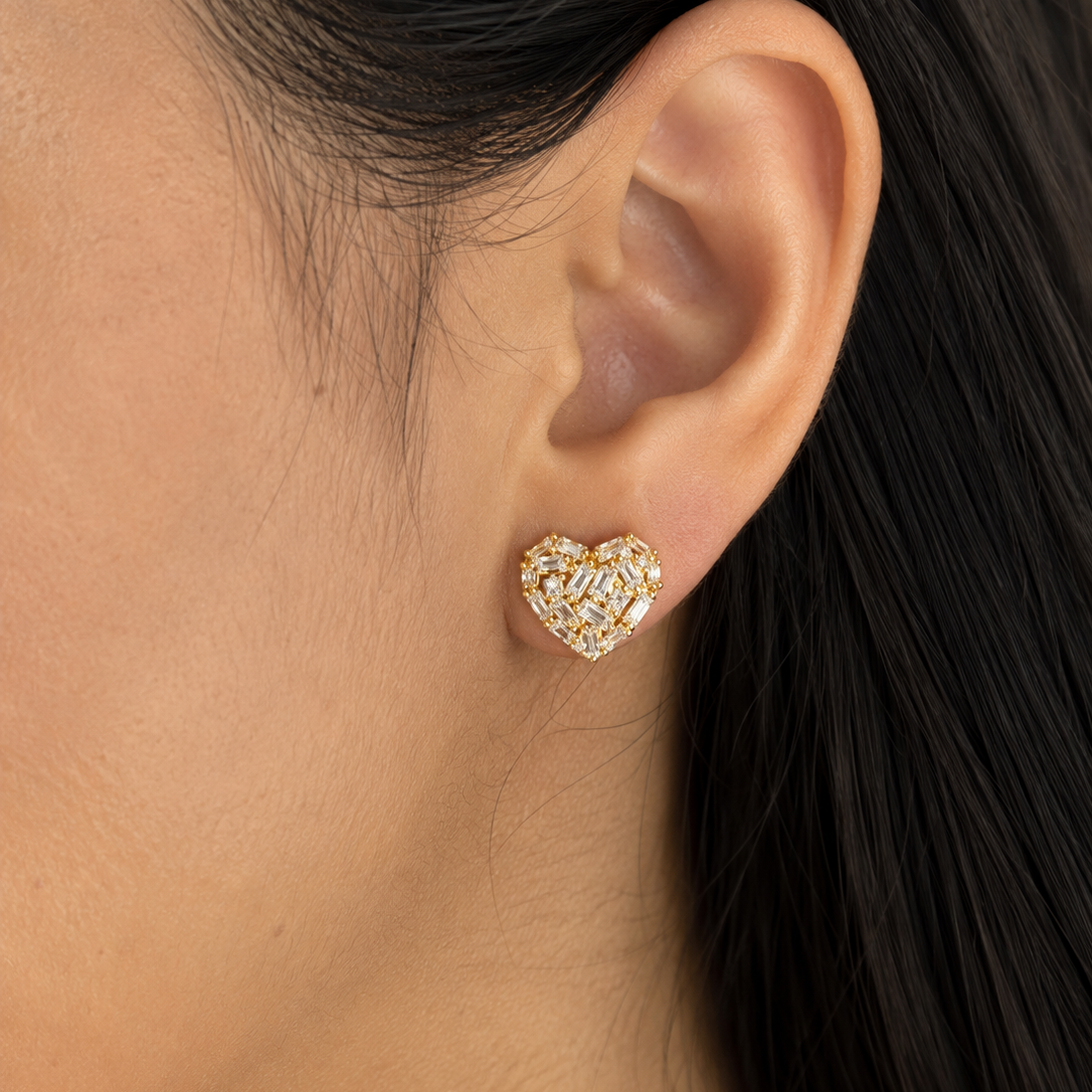 Charlotte Baguette Heart Stud Earrings