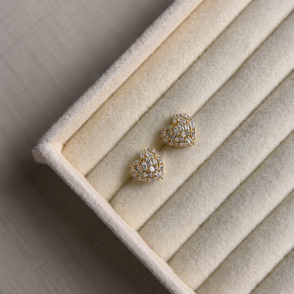 Charlotte Baguette Heart Stud Earrings