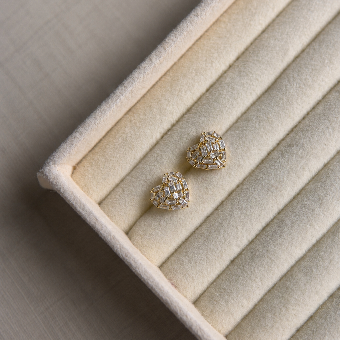 Charlotte Baguette Heart Stud Earrings