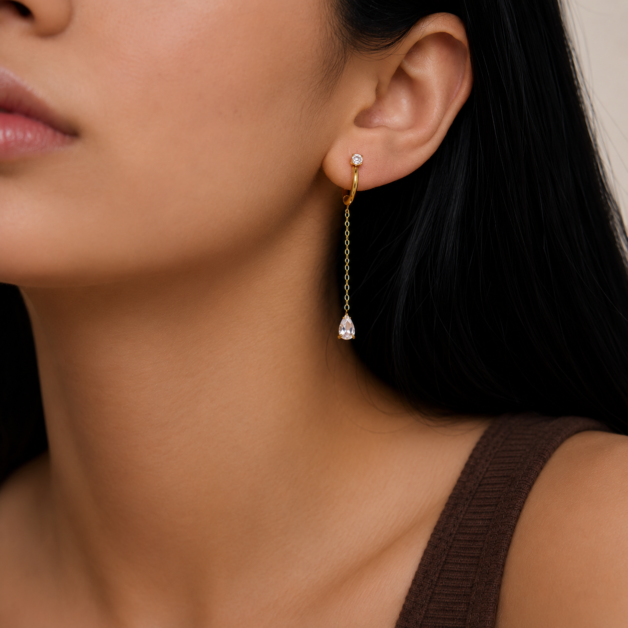 Olivia Chain Drop Hoop Earrings