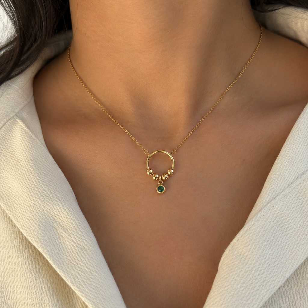 Mia Emerald Circle Pendant Necklace