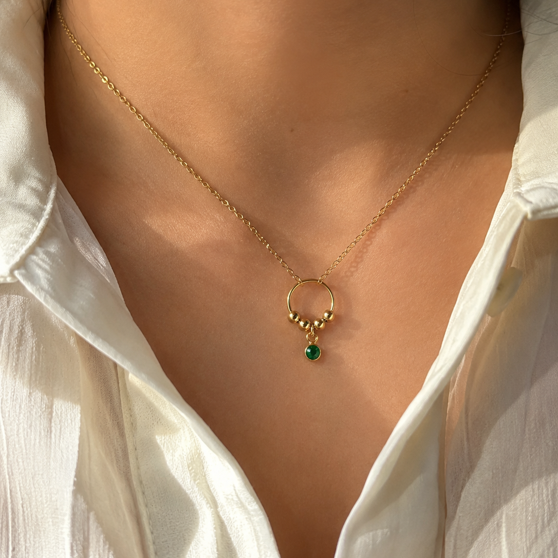 Mia Emerald Circle Pendant Necklace