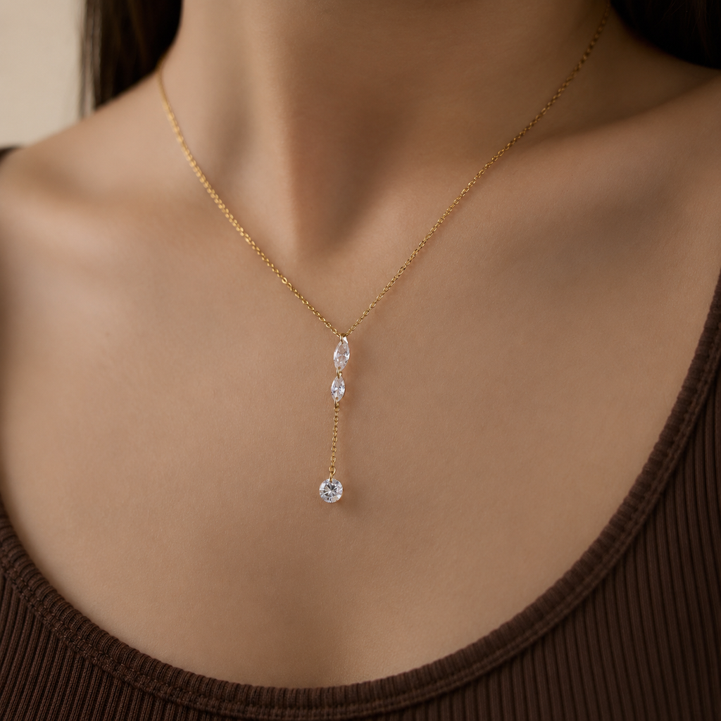 Luna CZ Y-Drop Pendant Necklace