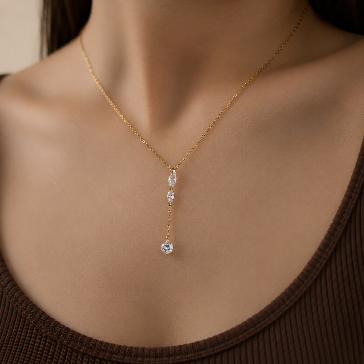 Luna CZ Y-Drop Pendant Necklace