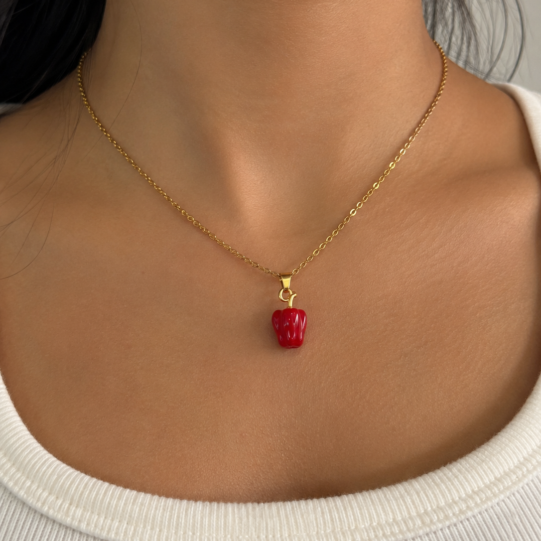 Scarlett Red Bell Pepper Pendant Necklace