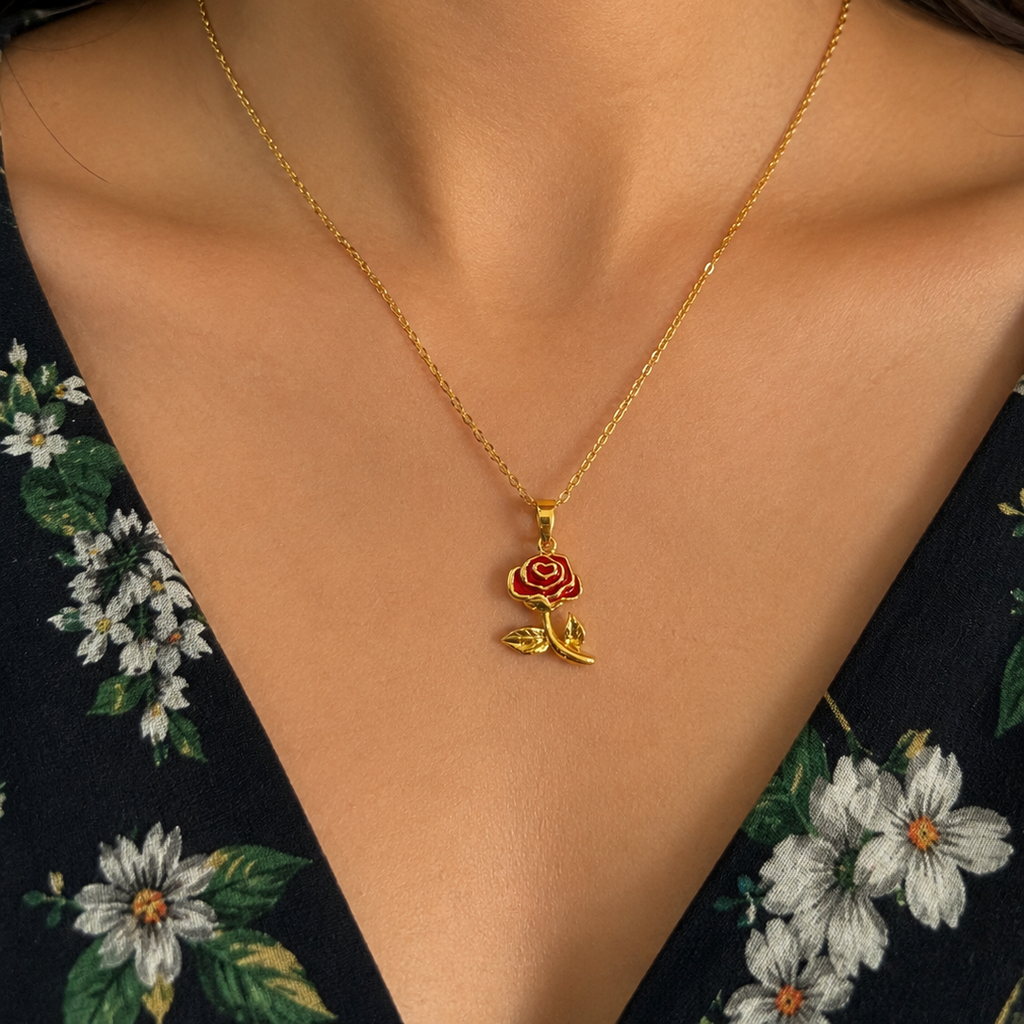Rosalie Red Rose Pendant Necklace