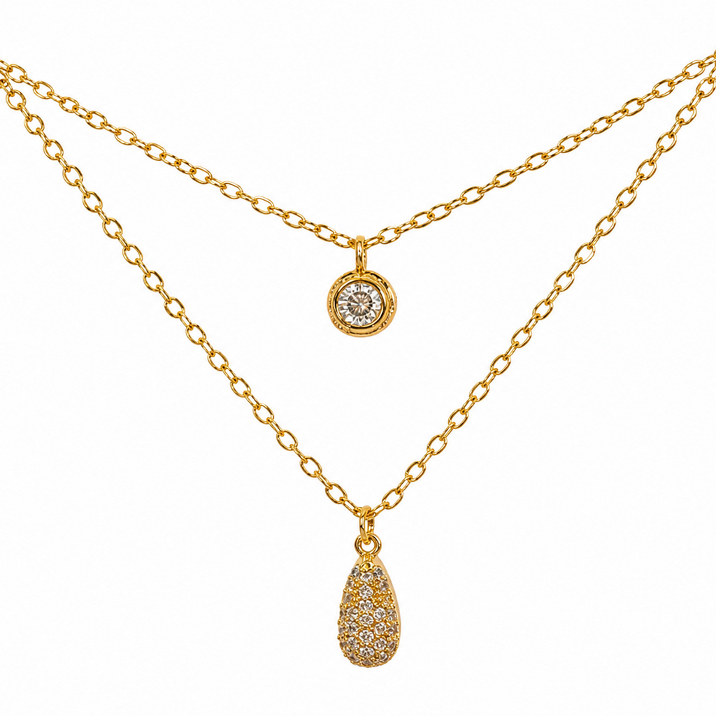 Elena Double Layer Teardrop Pavé Pendant Necklace