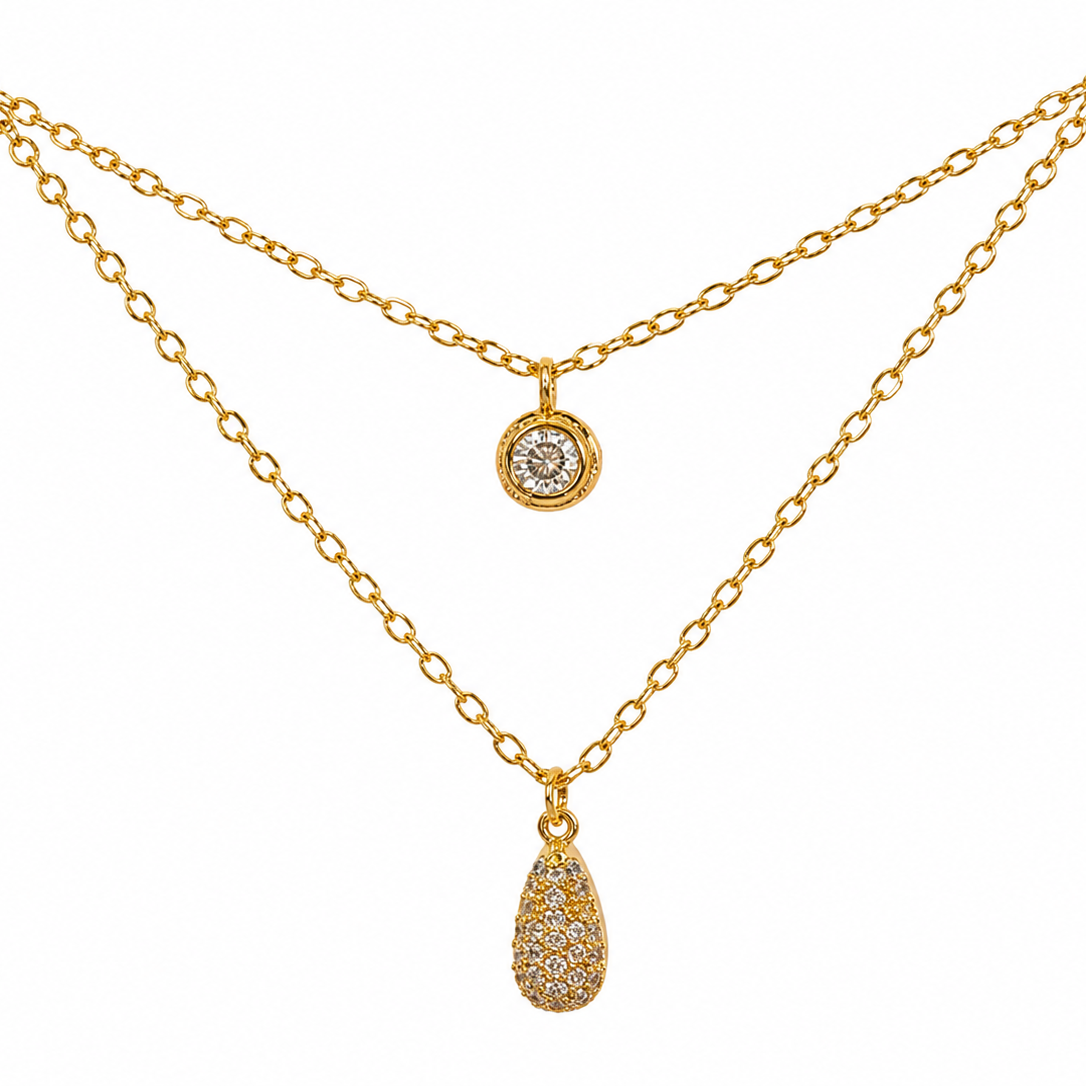 Elena Double Layer Teardrop Pavé Pendant Necklace