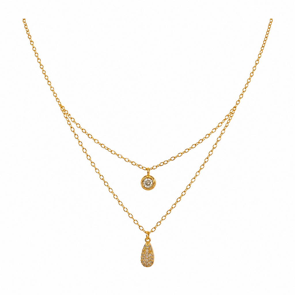 Elena Double Layer Teardrop Pavé Pendant Necklace