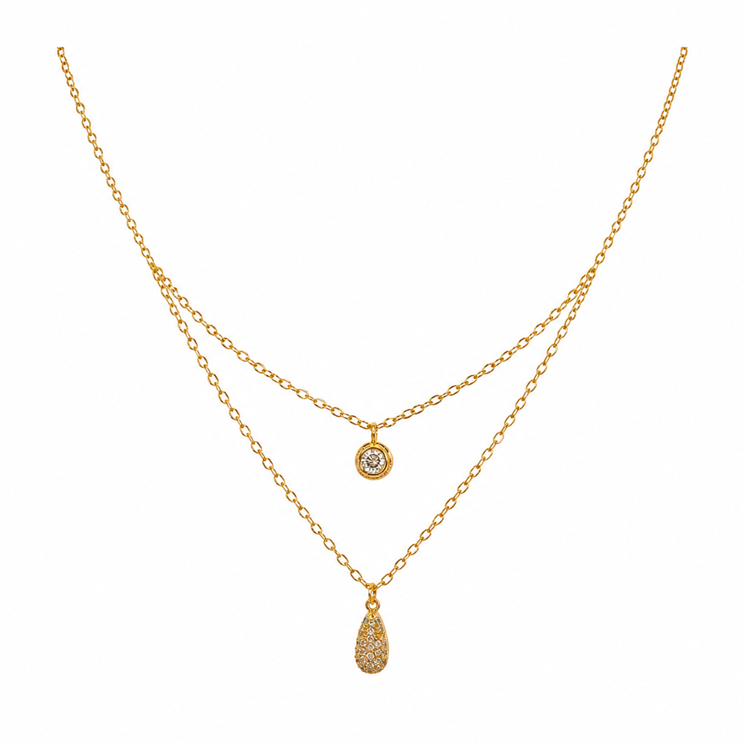 Elena Double Layer Teardrop Pavé Pendant Necklace