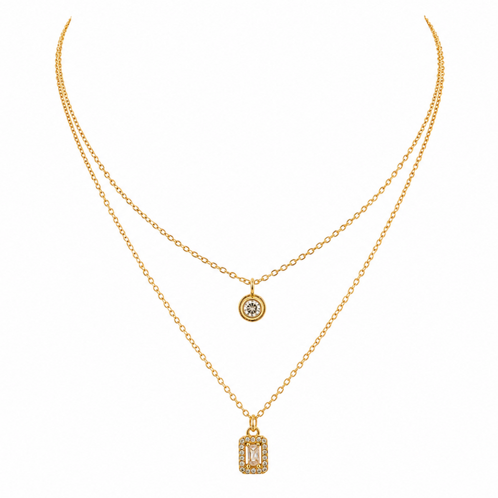 Amelia Double Layer Baguette CZ Necklace