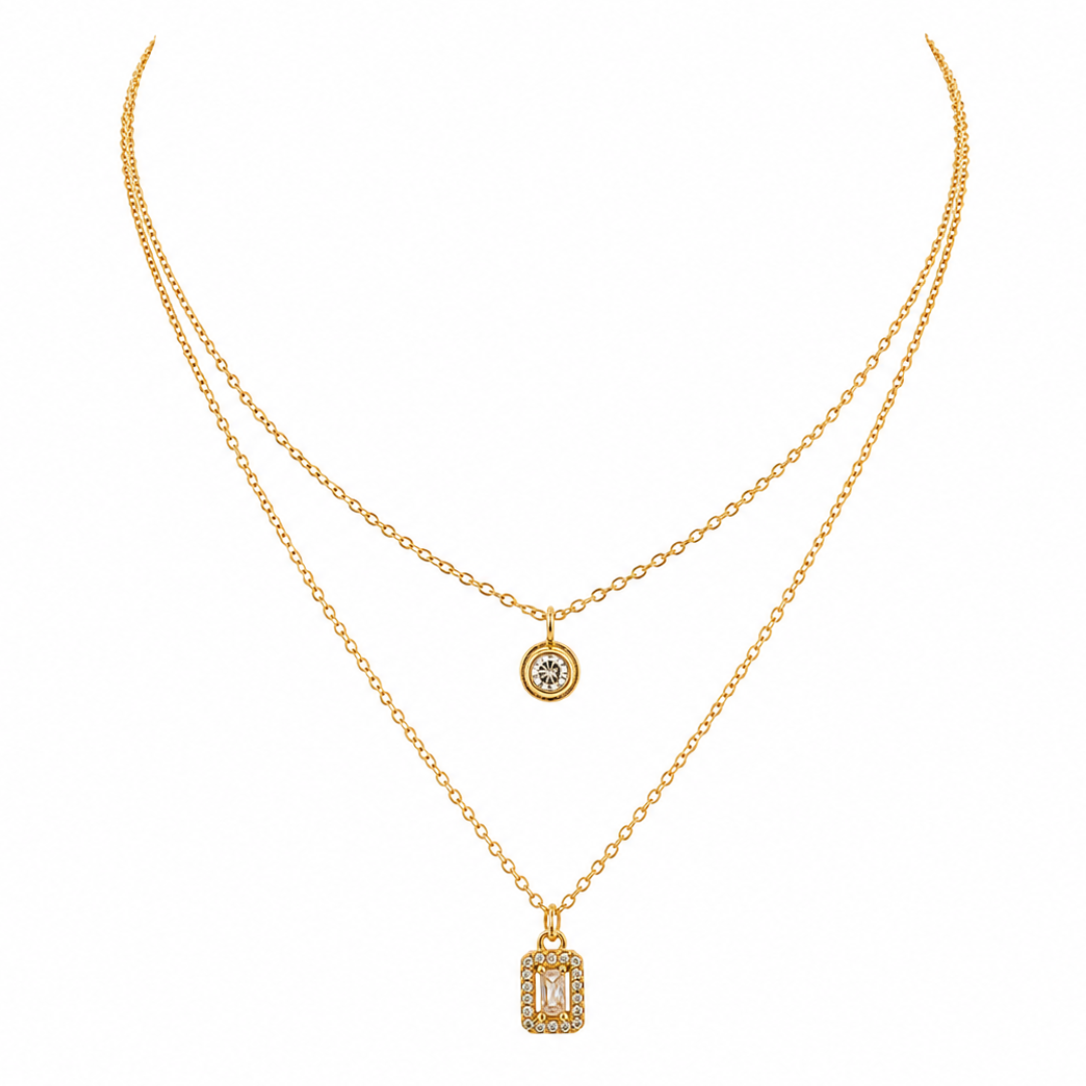 Amelia Double Layer Baguette CZ Necklace
