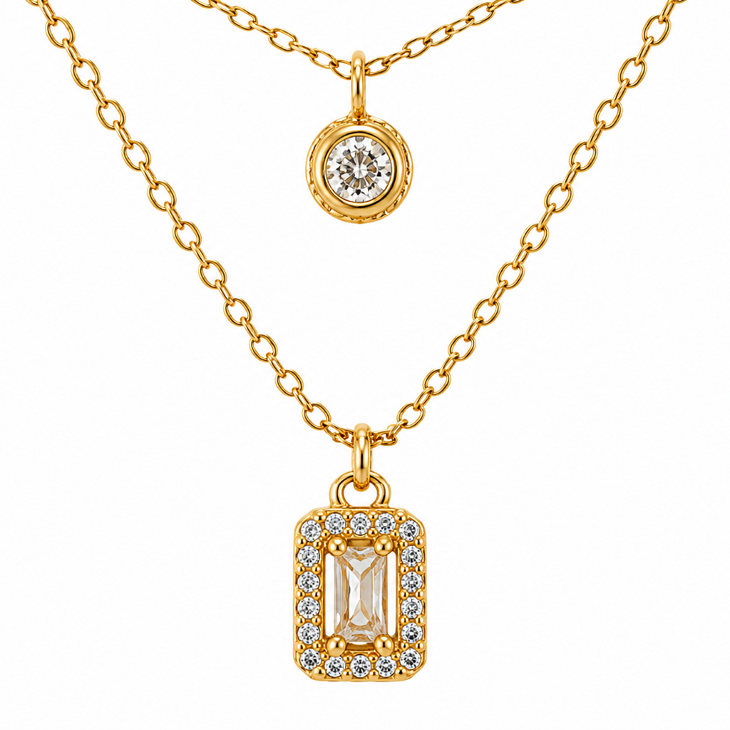 Amelia Double Layer Baguette CZ Necklace
