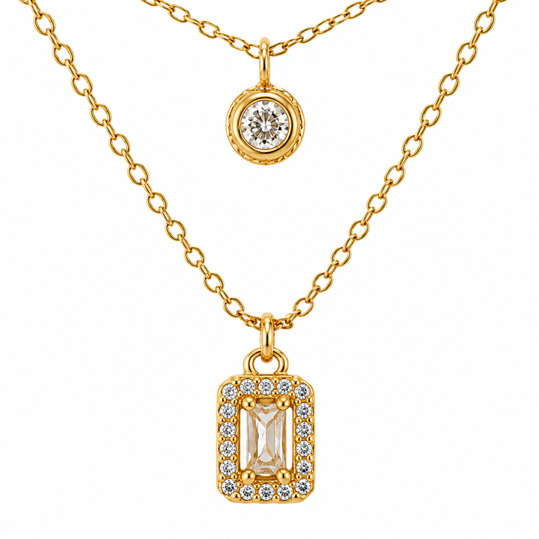 Amelia Double Layer Baguette CZ Necklace