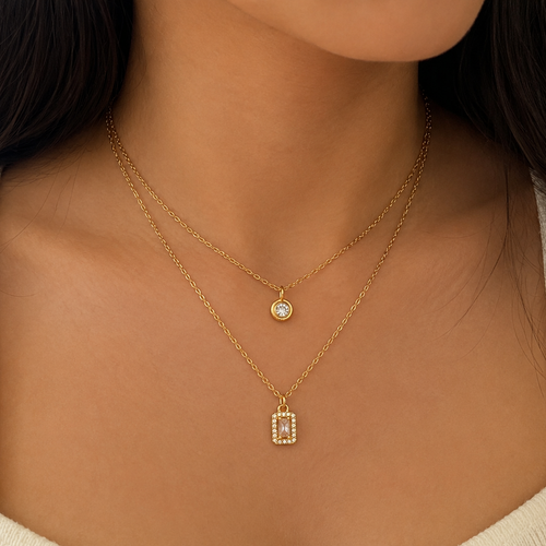 Amelia Double Layer Baguette CZ Necklace