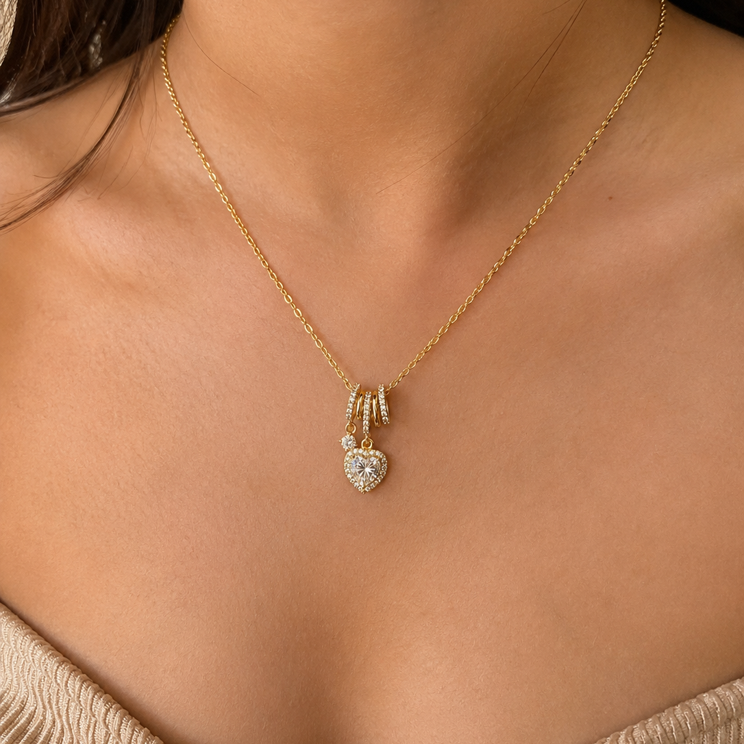 Isabella CZ Heart Charm Necklace