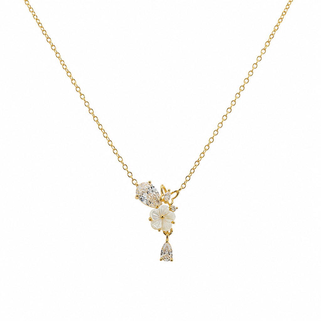 Luna Mother of Pearl Floral Pendant Necklace
