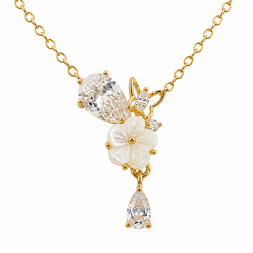 Luna Mother of Pearl Floral Pendant Necklace
