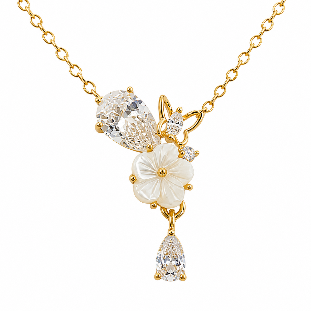 Luna Mother of Pearl Floral Pendant Necklace