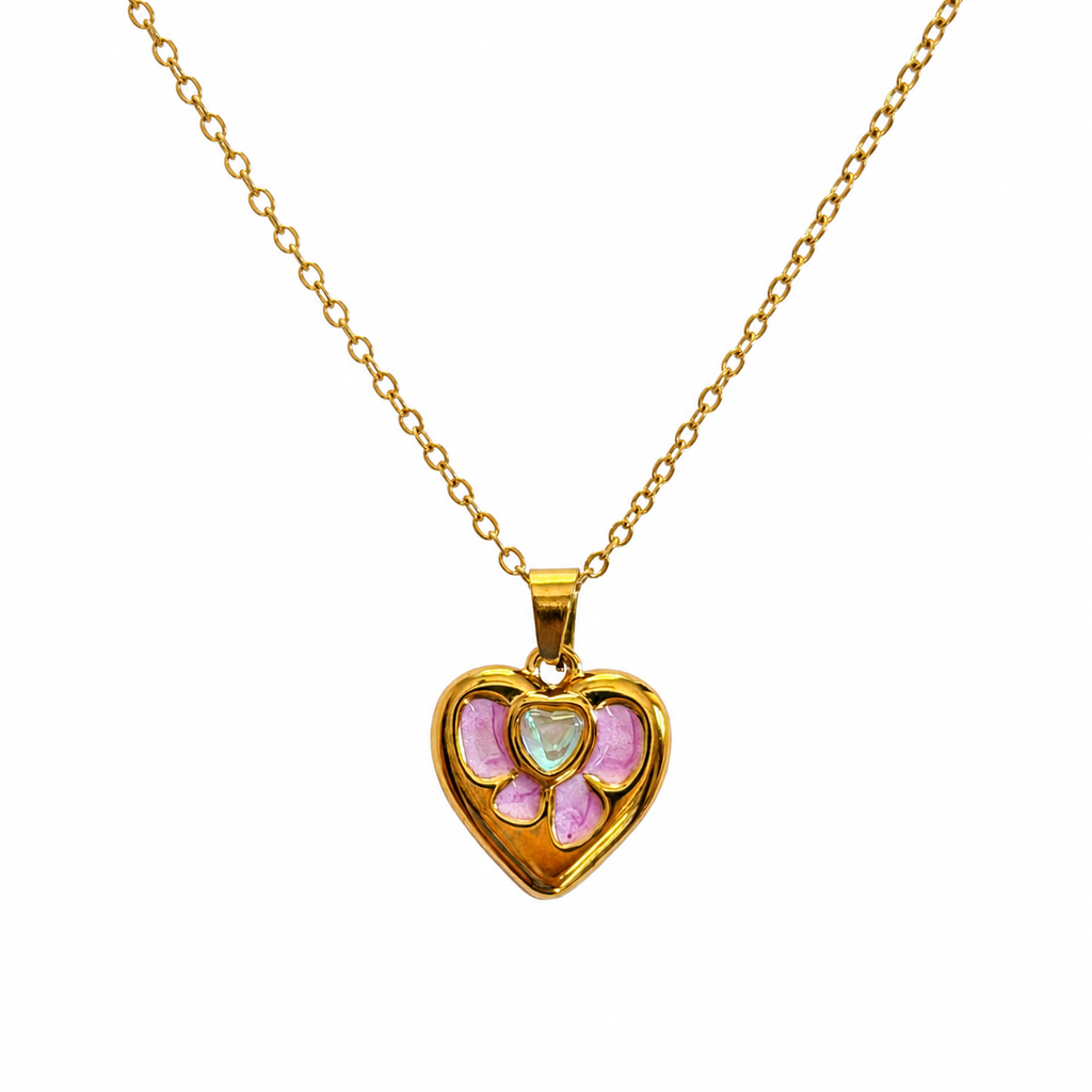 Sophia Pink Heart Gold Pendant Necklace