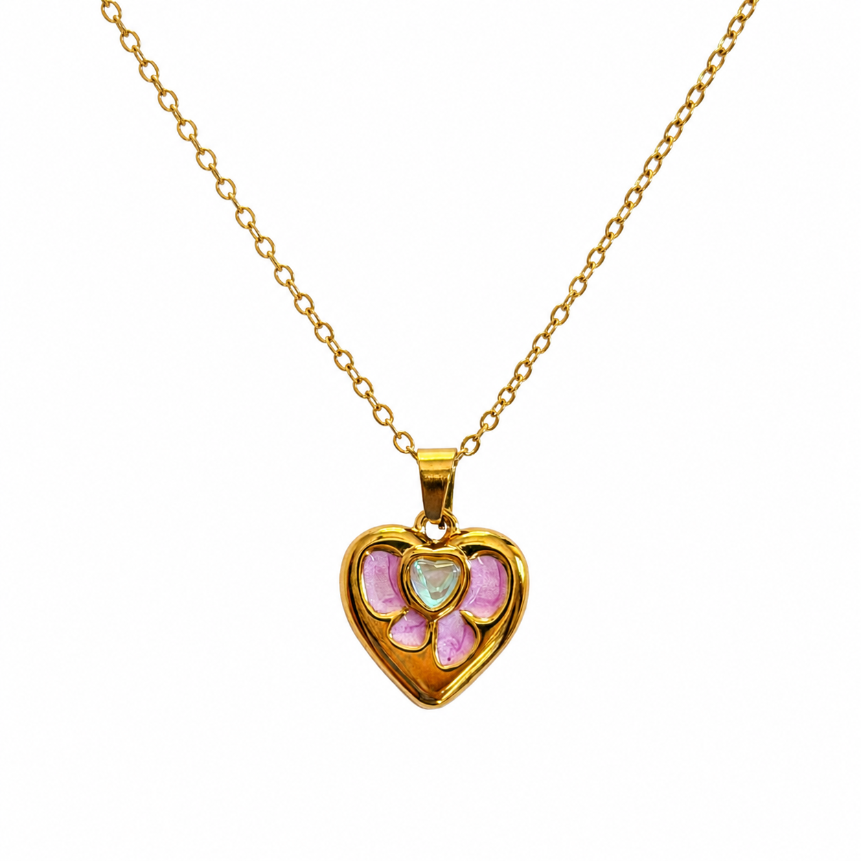 Sophia Pink Heart Gold Pendant Necklace