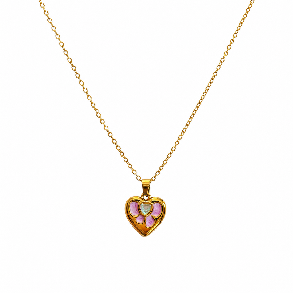 Sophia Pink Heart Gold Pendant Necklace