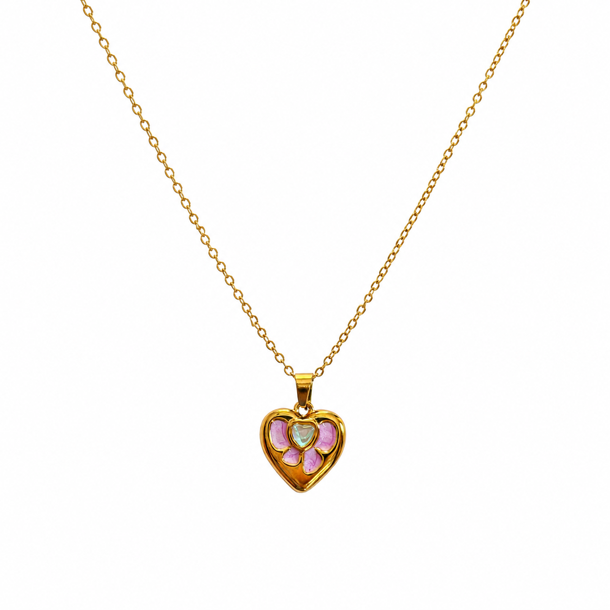Sophia Pink Heart Gold Pendant Necklace
