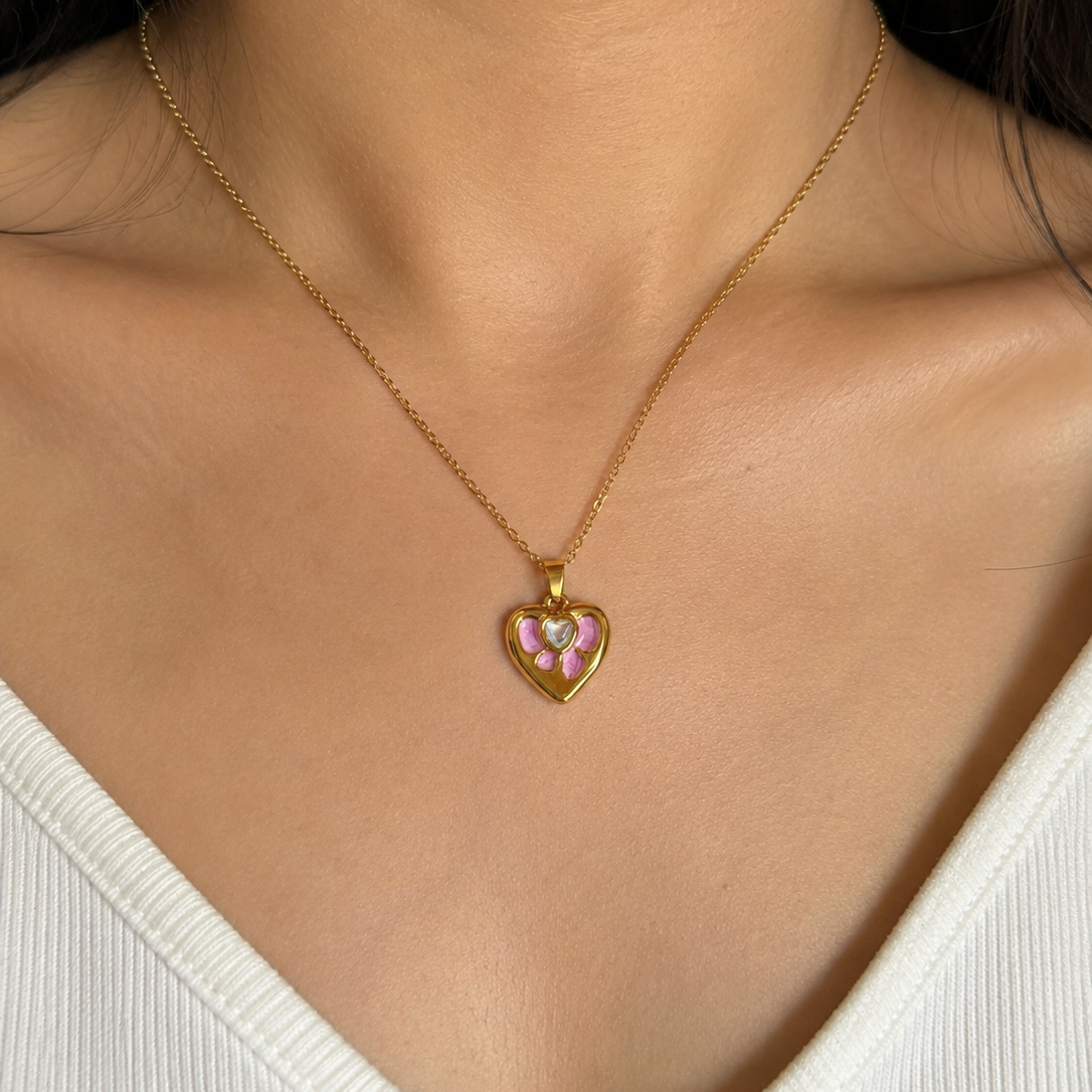 Sophia Pink Heart Gold Pendant Necklace