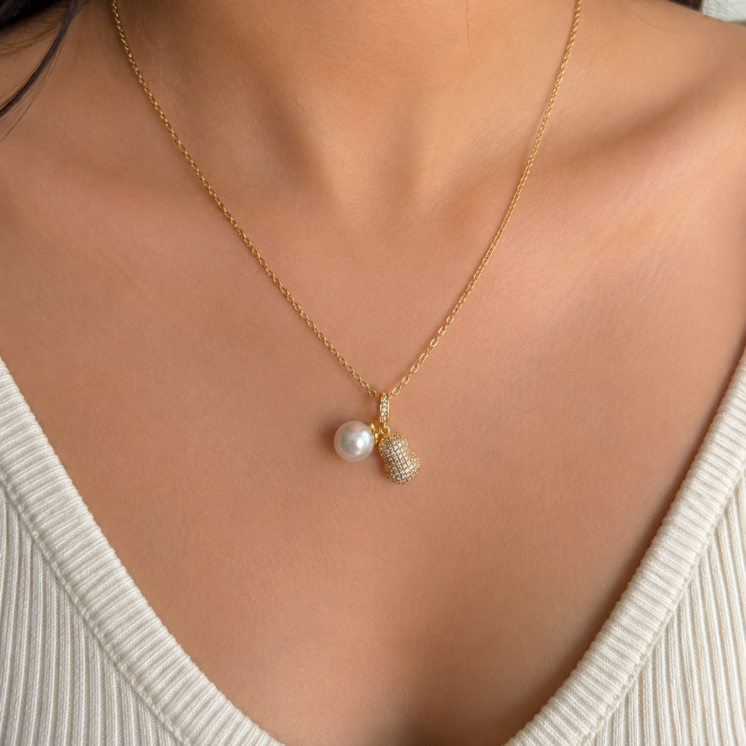 Ariana Pearl Peanut Charm Necklace