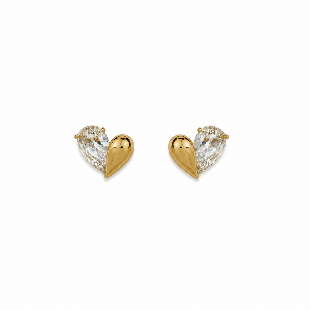 Nerina Gold Heart Stud Earrings